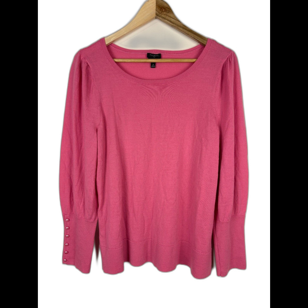 Talbots 100% Merino Wool Pink Sweater Button Sleeves Size 1X Classic Feminine